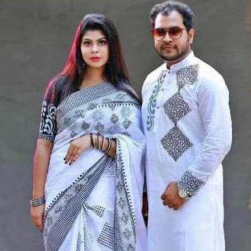 Festive Dhupian Silk Couple Saree & Punjabi Combo
